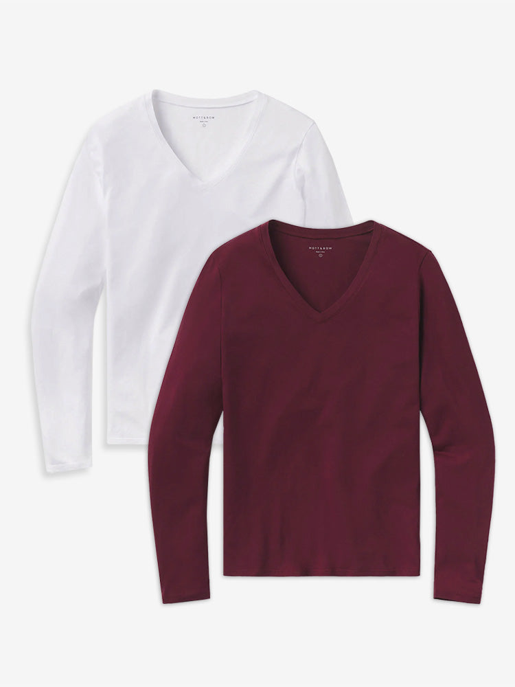 Lot de 2 t-shirts à manches longues et col en V Marcy